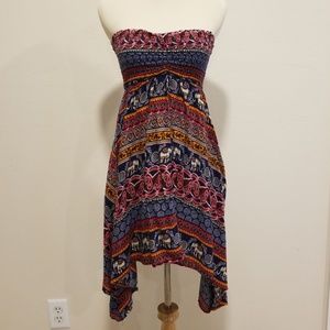 Feathers Strapless Asymmetrical Hem Dress